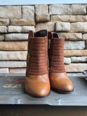 Quilted Brown Ankle Booties with Side Zippers